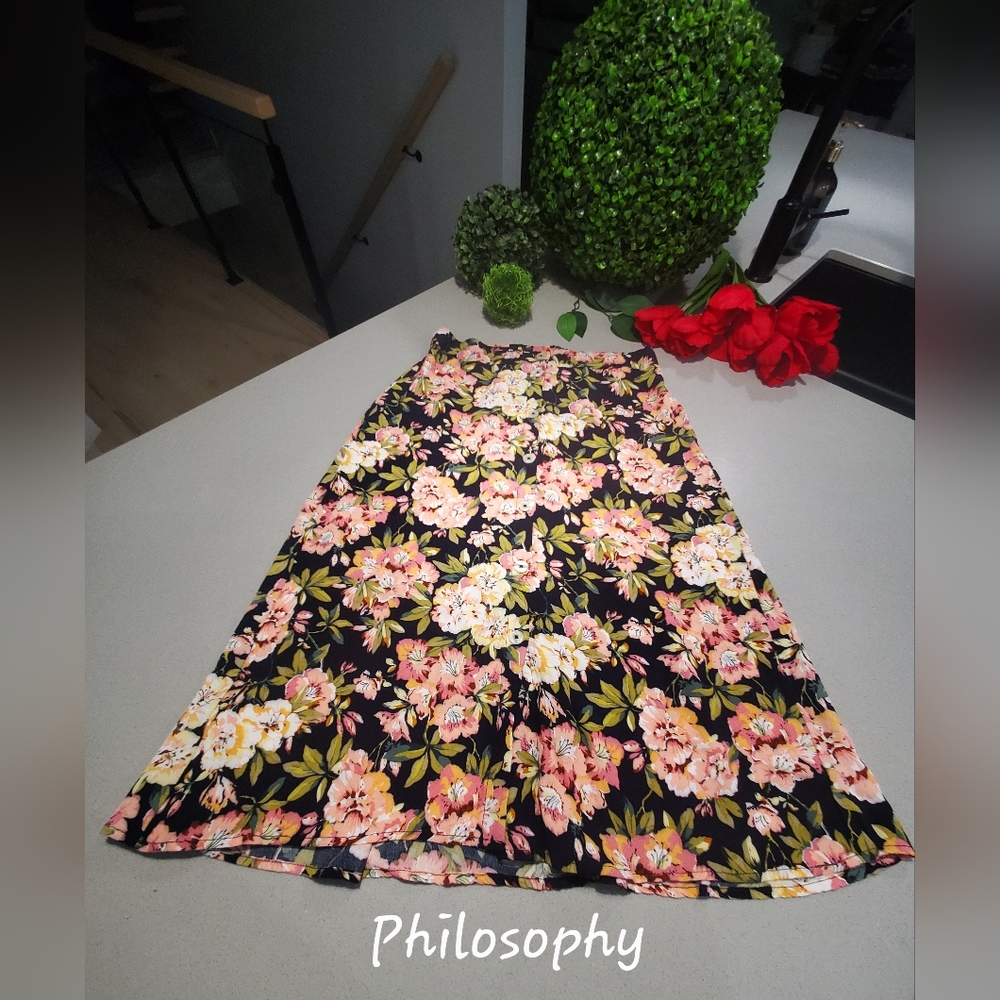 NWOT PHILOSOPHY Superbe jupe ample mi-longue de style boho-chic avec boutons